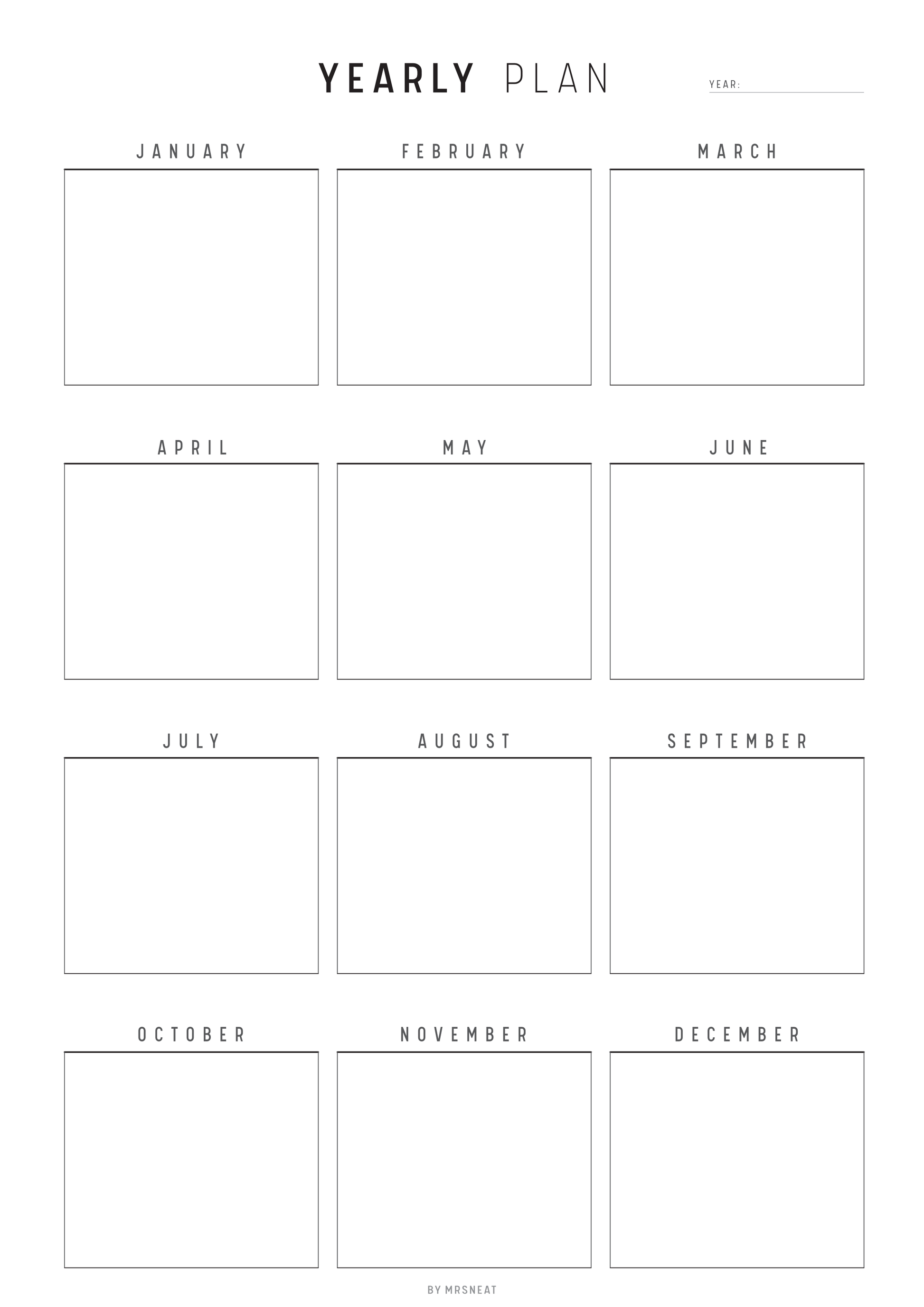 Yearly plan calendar with months listed vertically