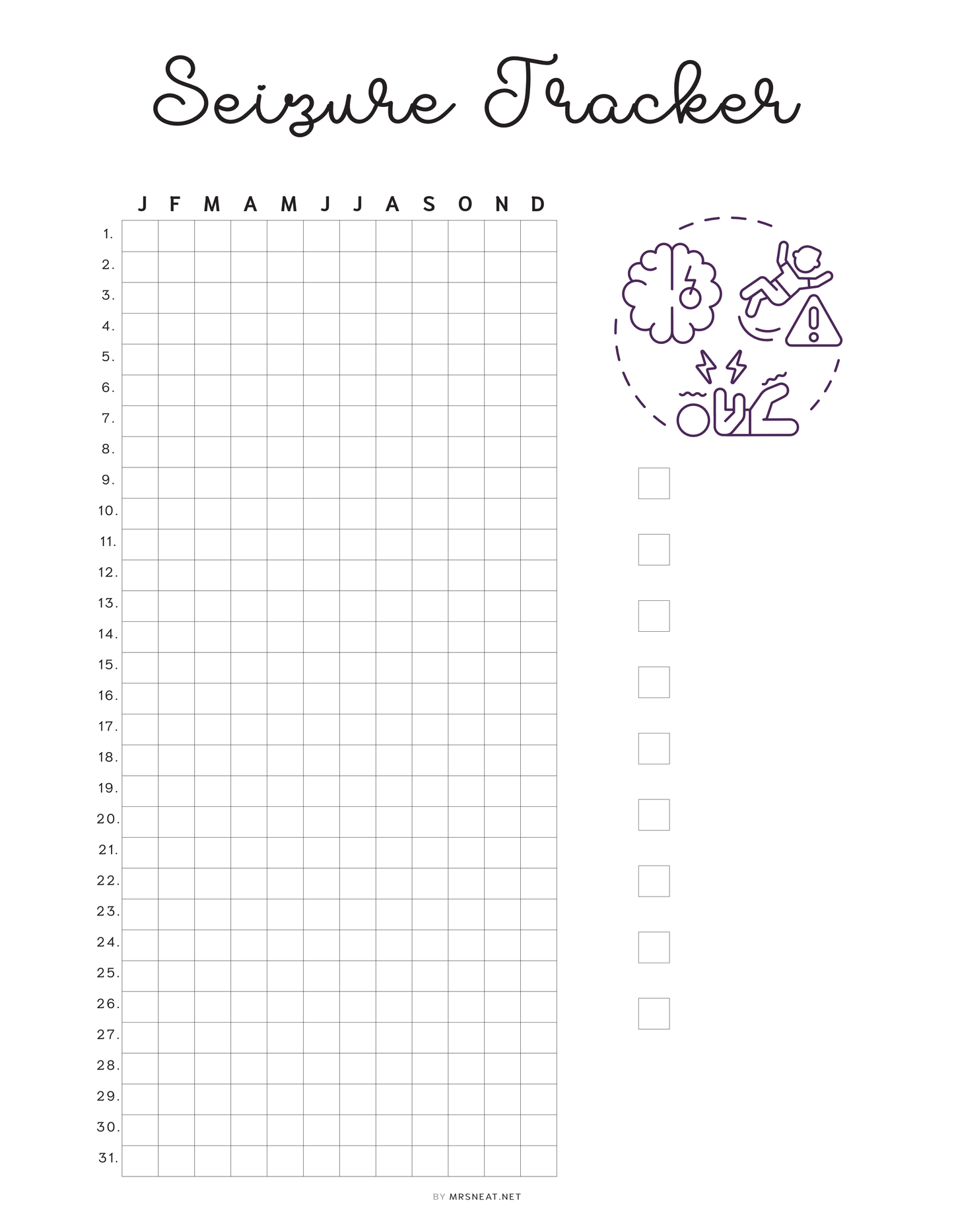 Seizure Tracker, PRINTABLE Journal Page, Medical Tracker, Track Seizures,  Health Tracker, Health Journal, Health Log, Planner Page, A4, A5, Letter, Half Letter, 2 Versions, Digital Planner, Printable Planner