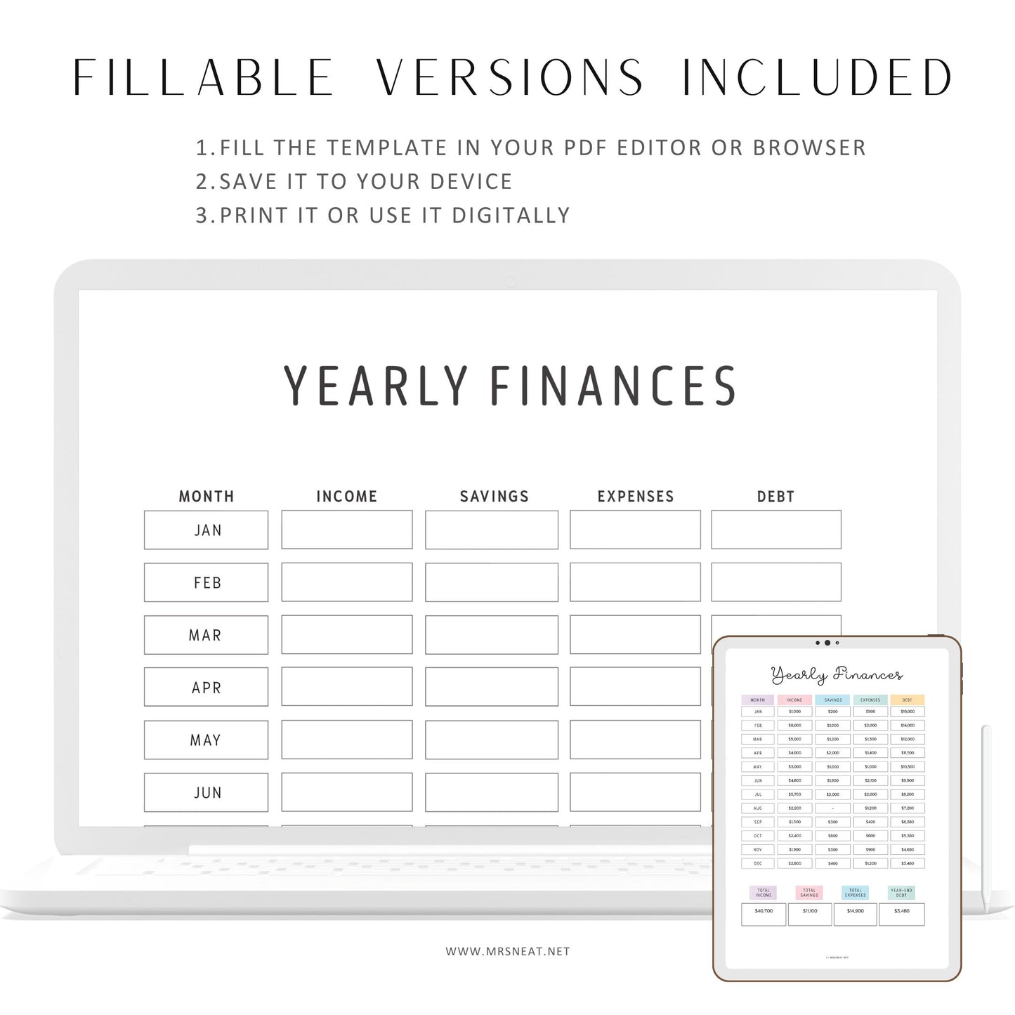 Yearly Finances Planner Printable, 2 colors, Fillable version included, A4, A5, Letter, Half Letter, Printable Planner, Digital Planner, Year at a glance