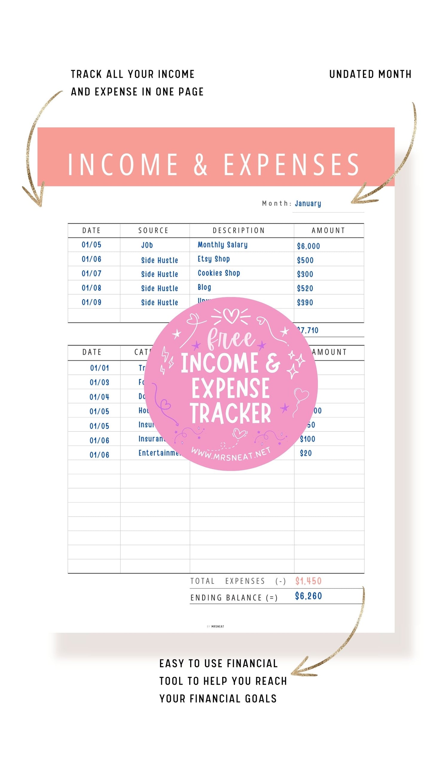Free Colorful Editable Income and Expense Tracker Printable