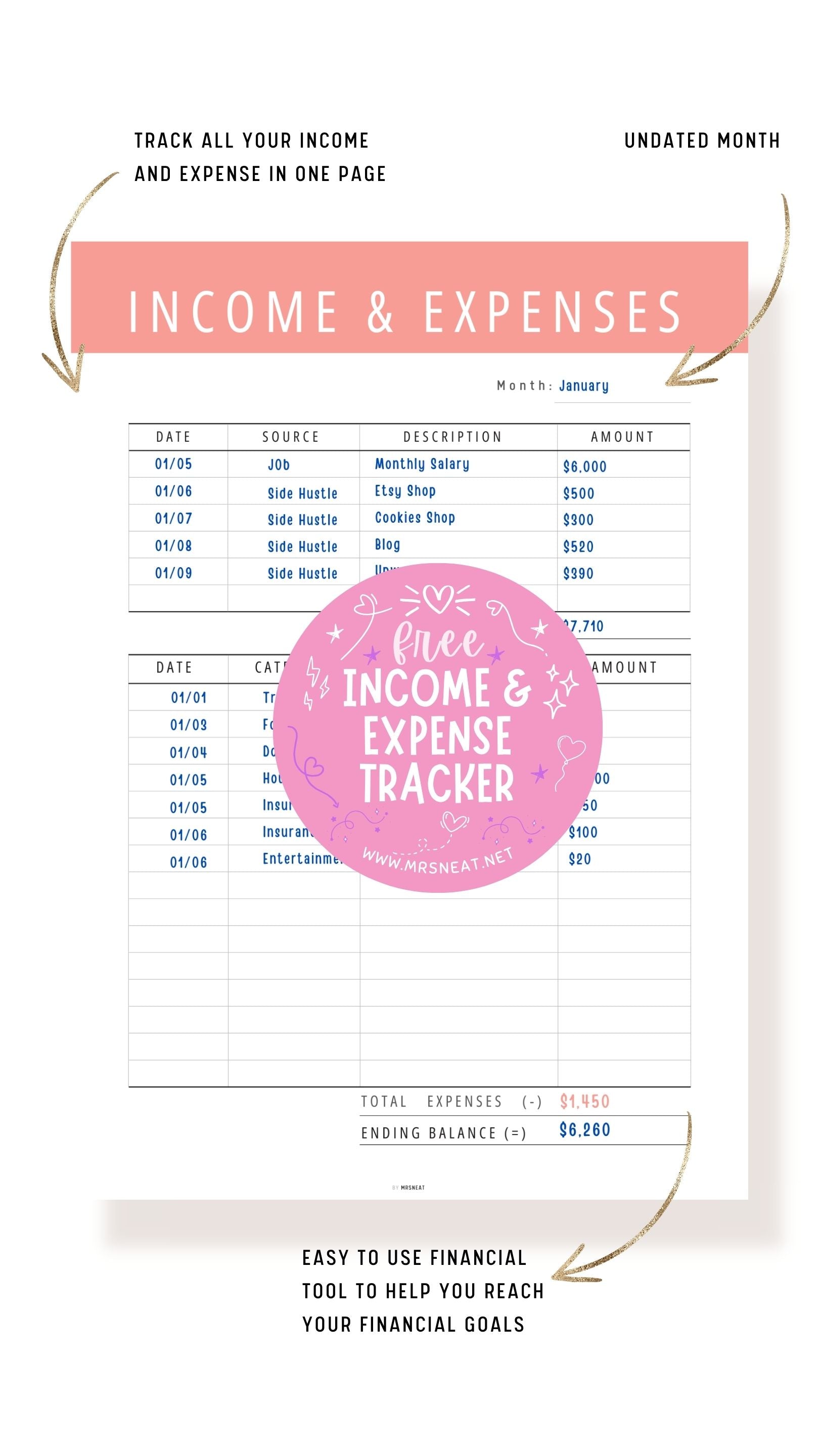 Free Colorful Editable Income and Expense Tracker Printable