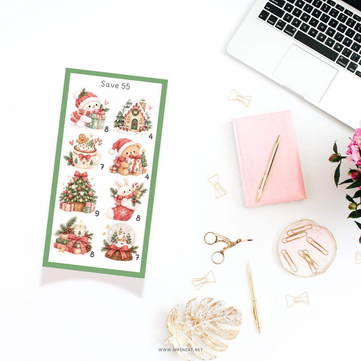 Three individual A6 Christmas savings challenges arranged on an A4 printable page
