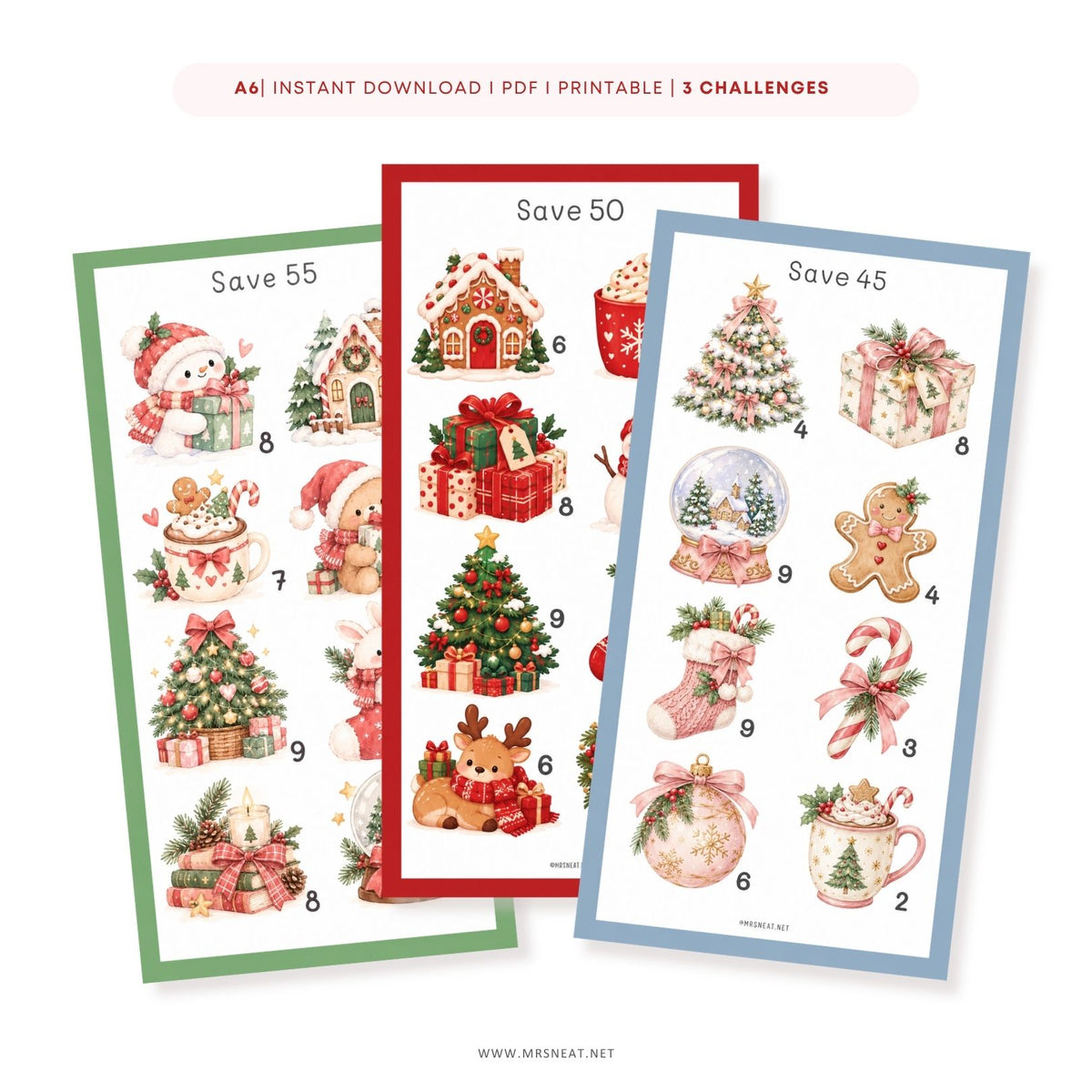 Christmas savings challenge printable with a $150 total savings goal