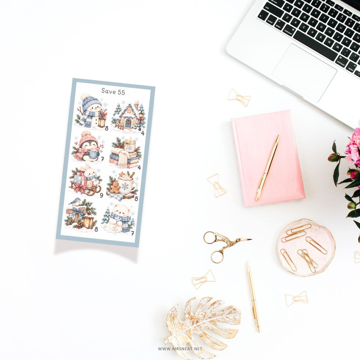 Watercolor savings challenge bundle featuring cozy seasonal illustrations