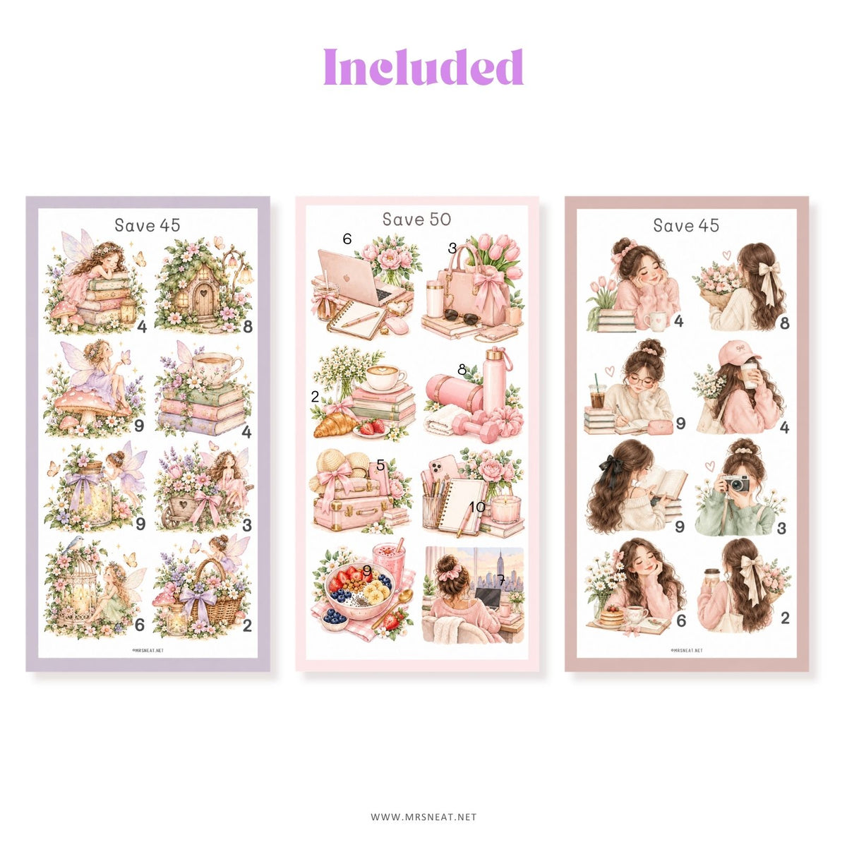Cute savings challenge bundle with soft pastel watercolor illustrations