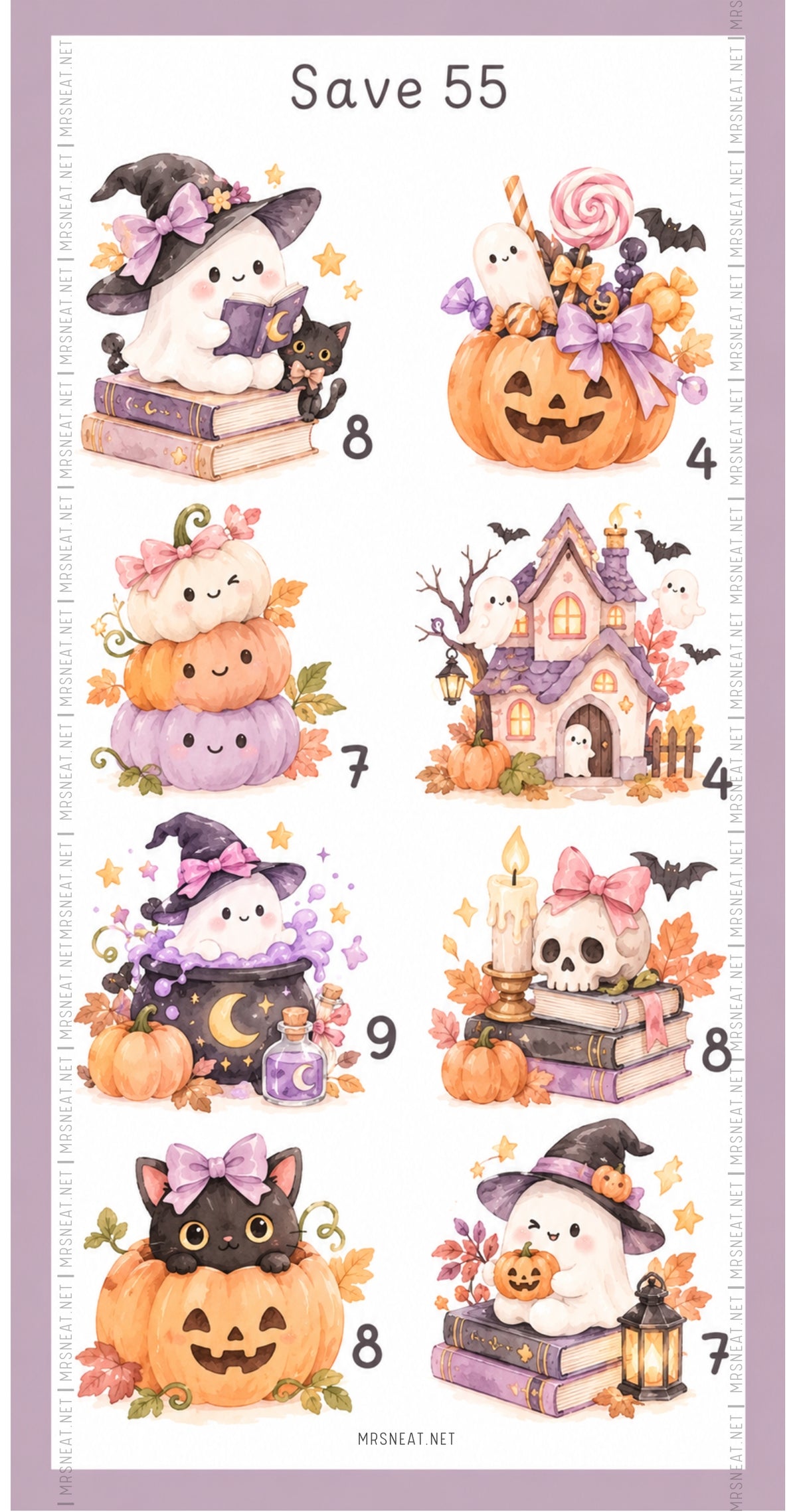 Adorable pastel Halloween money saving challenge for printable planners