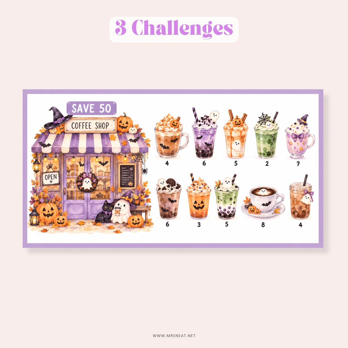 Halloween savings tracker printable with spooky watercolor illustrations