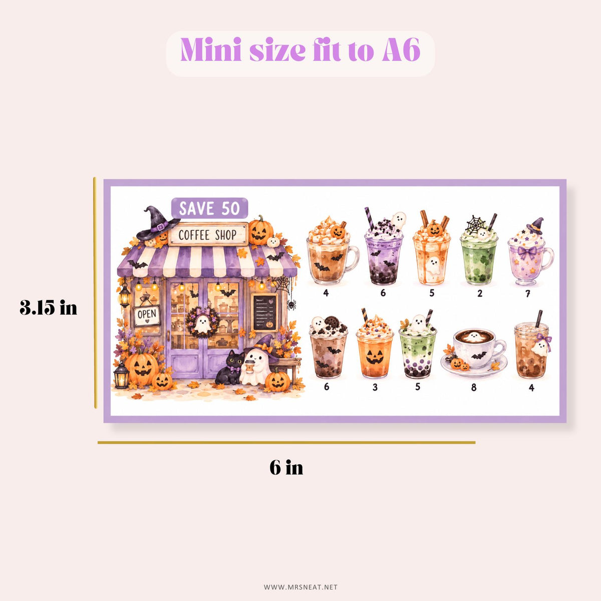 Halloween money saving tracker printable with pastel purple and orange designs