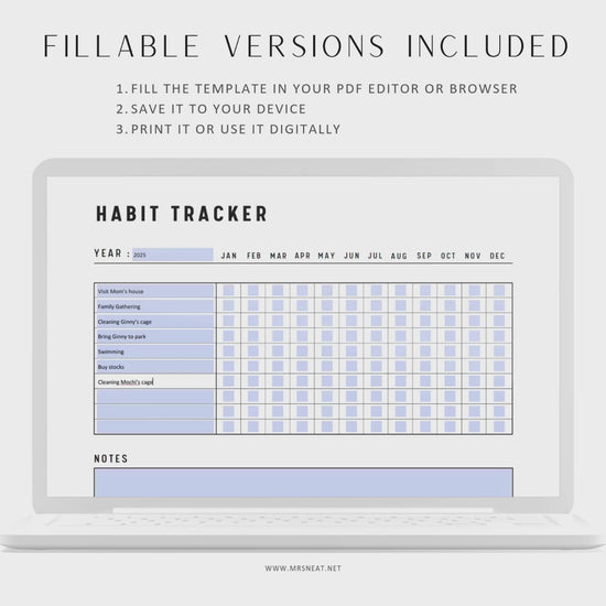 Fillable Yearly Habit Tracker Printable, Yearly Habit Planner Landscape, Routine Checklist, Habit Challenge, Habit Calendar, A4, US Letter, Digital Planner, Printable Planner