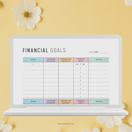 Financial Goals Printable, A4, A5, Letter, Half Letter, Minimalist and Colorful Page