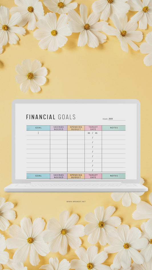 Financial Goals Printable, A4, A5, Letter, Half Letter, Minimalist and Colorful Page