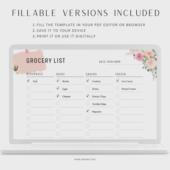 Fillable Grocery Shopping List Template, Grocery Organizer, Grocery Planner Printable, Shopping List, PDF, A4, A5, Letter, Half Letter