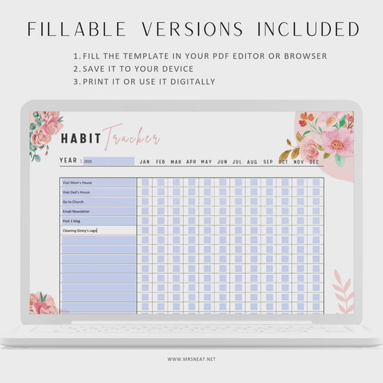 Yearly Habit Tracker Printable, Fillable Yearly Habit Trackers, Habit Journal, Habit Challenge, Yearly Challenge, PDF, A4, US Letter, Digital Planner, Printable Planner