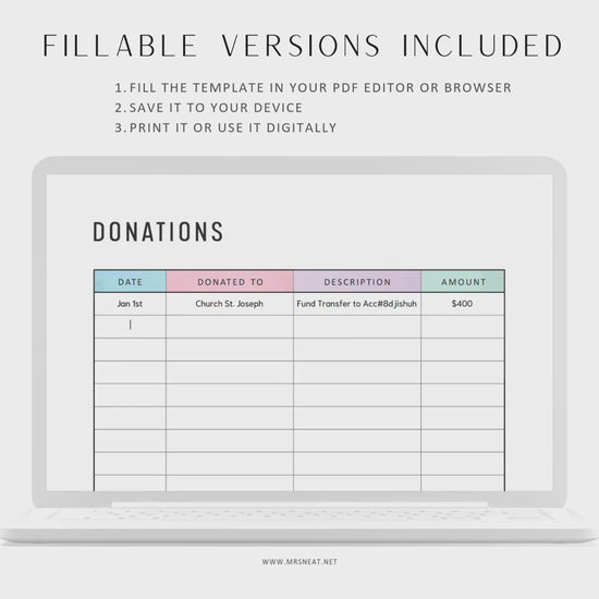 Donation Tracker Template, Printable, A4, A5, Letter, Half Letter, PDF, 2 Colors, Digital Planner