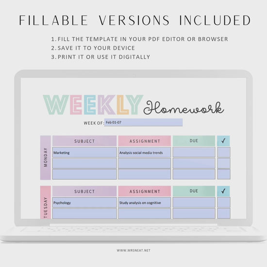 Editable Homework Planner, Printable, Digital, Student Planner, Assignment Checklist, Study Planner, School Tracker Template, Digital, Printable Planner, A4 A5, Letter, Half Letter