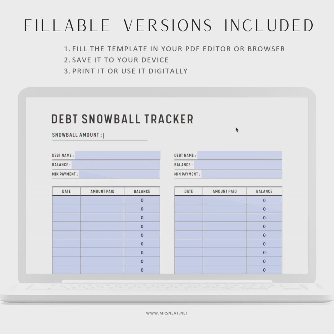 Minimalist Debt Snowball Tracker, A4, A5, Letter, Half Letter, PDF Fillable, Digital Planner