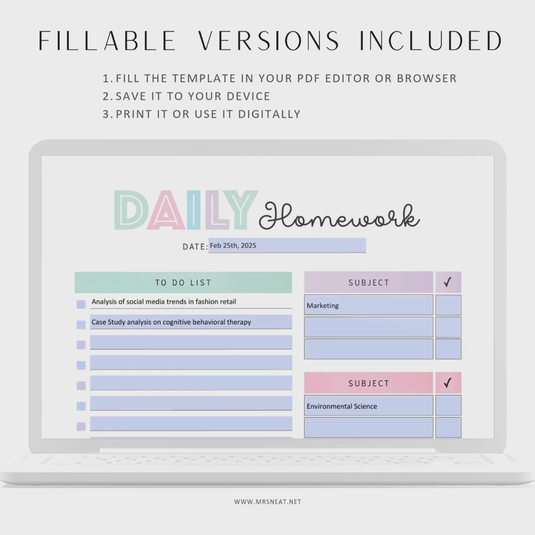 Editable Homework Planner, Printable, Digital, Student Planner, Assignment Checklist, Study Planner, School Tracker Template, Digital, Printable Planner, A4 A5, Letter, Half Letter