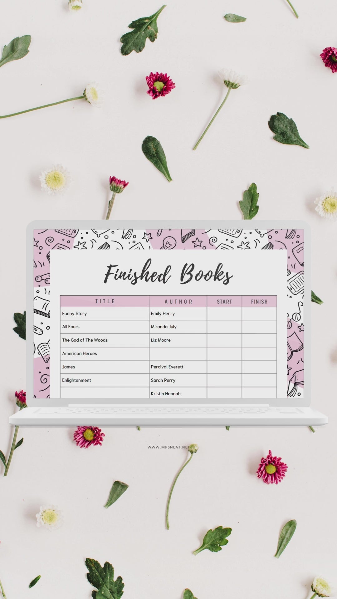 Books I Finished Template Printable, 5 colors ; Peach, Pink, Blue, Green, Neutral, 4 sizes ; A4, A5, Letter, Half Letter, Digital Planner