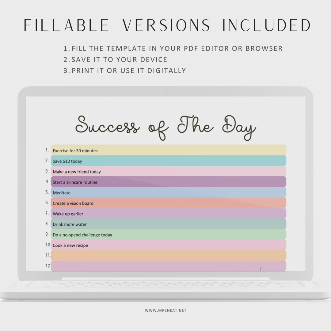 Success of the Day, PRINTABLE Journal Page, Highlight of the Day, Highlight Tracker, Gratitude Journal, Planner Page, Daily Success, PDF Fillable, Digital Planner, Printable Planner, A4, A5, Letter, Half Letter, 2 color options