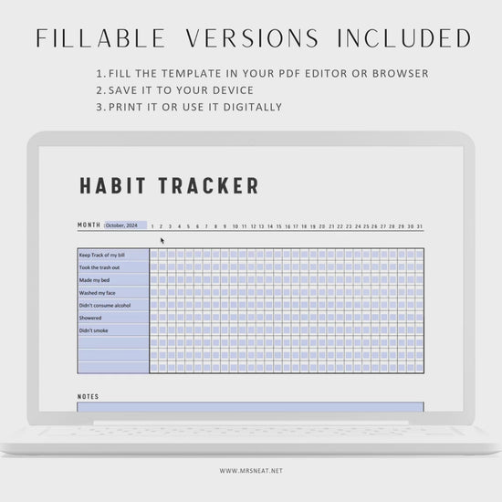 Monthly Habit Tracker Printable, Fillable Habit Tracker Landscape, Routine Tracker, Monthly Planner, PDF, Instant Download, A4, US Letter