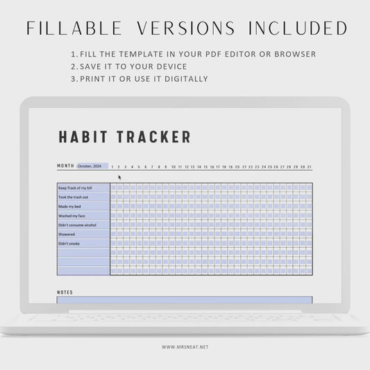 Monthly Habit Tracker Printable, Fillable Habit Tracker Landscape, Routine Tracker, Monthly Planner, PDF, Instant Download, A4, US Letter