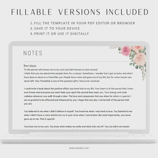 Floral Notes Page Printable, 5 Versions, Digital Planner, Fillable PDF, Floral Themes