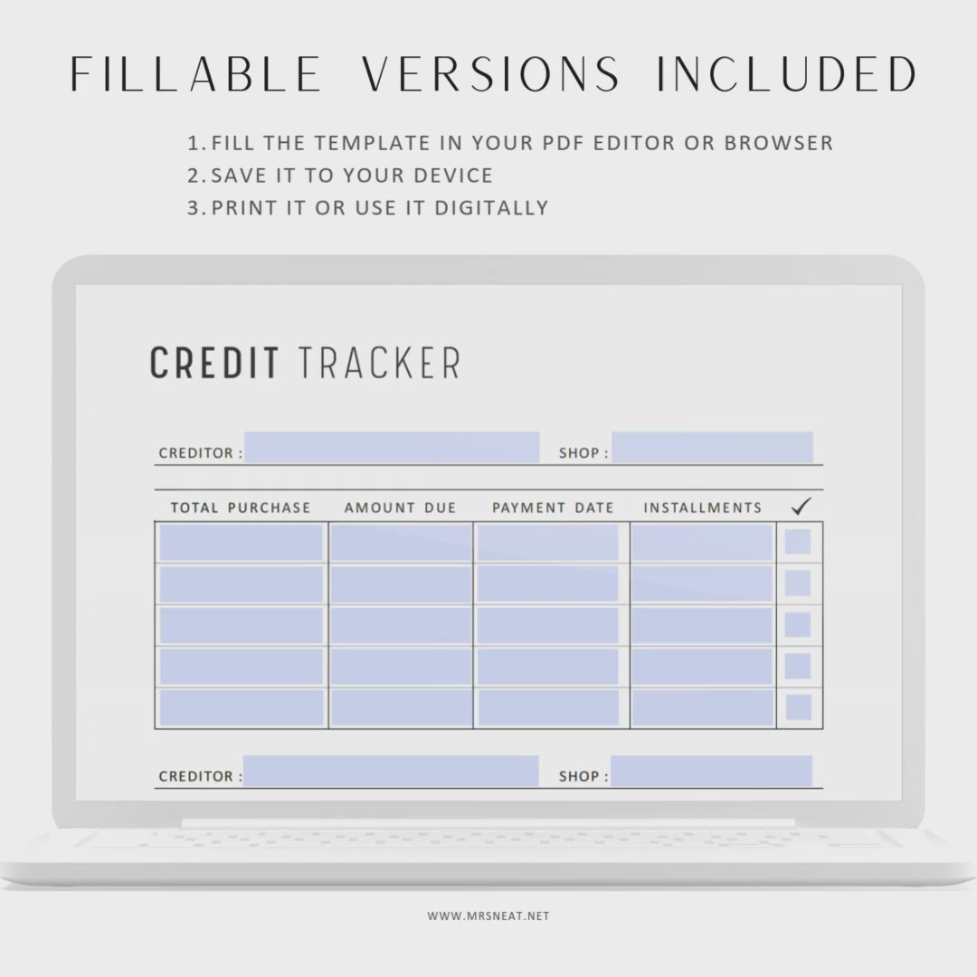 Credit Card Tracker, Printable, A4, A5, Letter, Half Letter, 2 Colors, Digital Planner