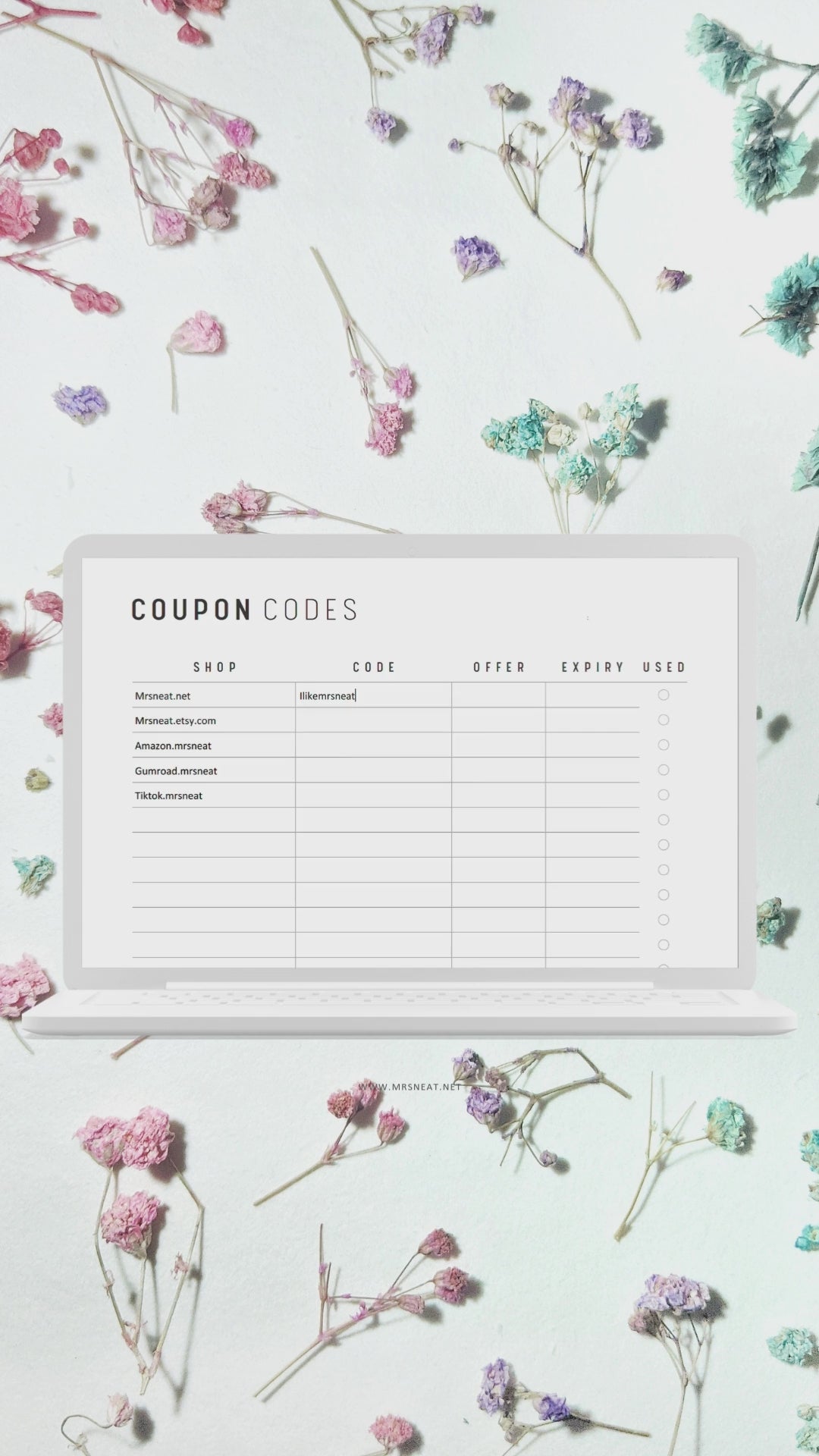 Coupon Code Tracker Printable