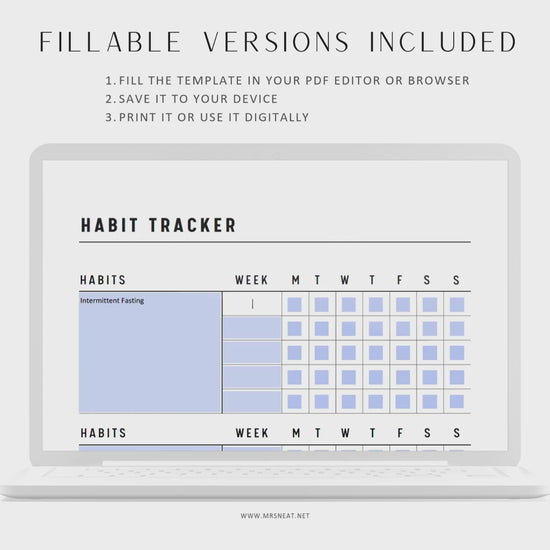 Fillable Daily Habit Tracker Printable, Habit Planner, Weekly Habit Tracker, Habit Checklist, Daily Routine, A4, A5, Half Letter, Letter, Sunday and Monday Start 