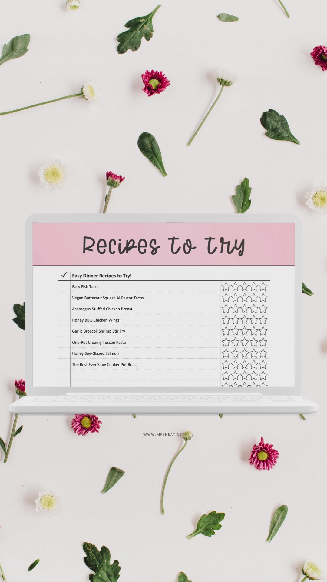 Colorful Printable Recipes To Try Template