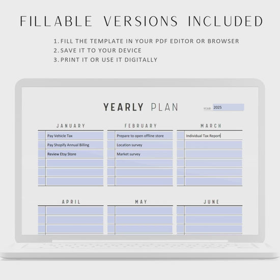 Minimalist Yearly Planner Printable, Digital Yearly Planner, Editable PDF Yearly Planner, 5 versions Yearly Goal Planner, Simple Yearly Planner