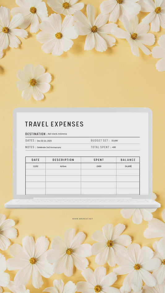 Travel Expenses Tracker Template Printable, A4, A5, Letter, Half Letter, Fillable version included
