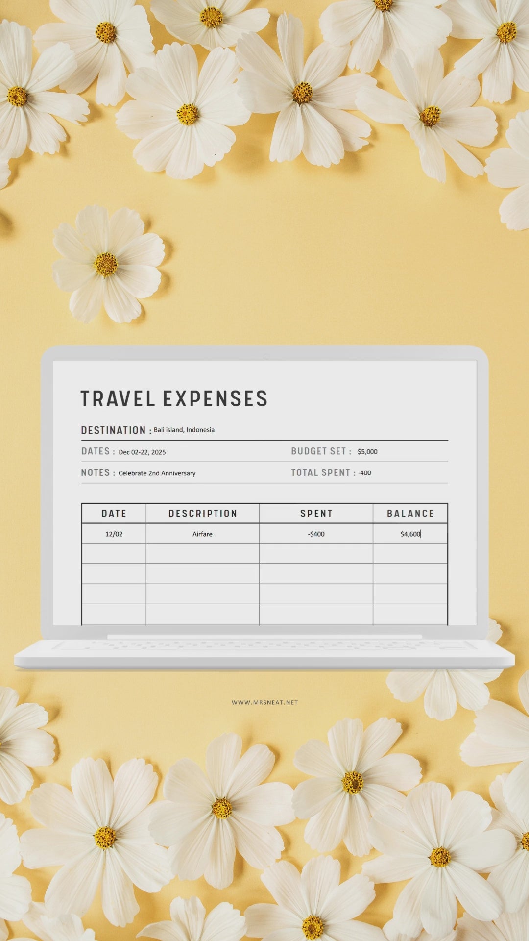 Travel Expenses Tracker Template Printable, A4, A5, Letter, Half Letter, Fillable version included