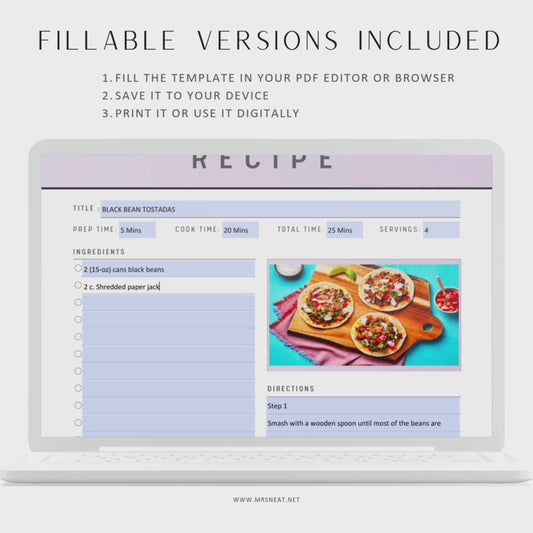 Recipe Page Printable - M288