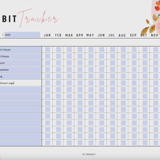 Yearly Habit Tracker Printable, Fillable Yearly Habit Trackers, Habit Journal, Habit Challenge, Yearly Challenge, PDF, A4, US Letter, Pink Floral Theme, Digital Planner, Fillable PDF, Printable Planner