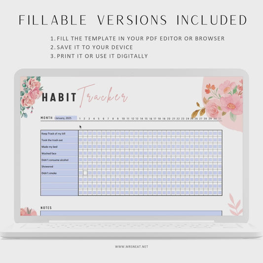 Monthly Habit Tracker Printable, Fillable Habit Tracker, Routine Tracker, Monthly Routine, Monthly Planner, Landscape, A4, US Letter, Digital Planner, Printable Planner