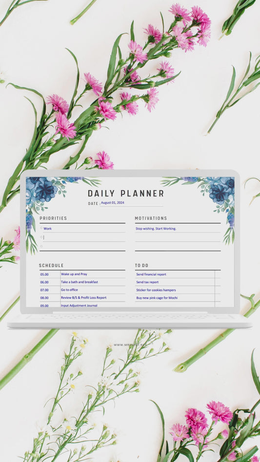 Beautiful and Cute Blue Floral Daily Planner Printable