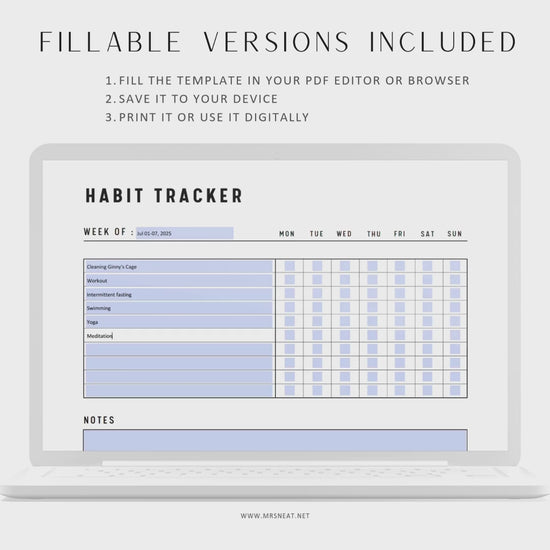 Monthly Habit Tracker Printable, Fillable Habit Tracker Landscape, Routine Tracker, Monthly Planner, PDF, Instant Download, A4, US Letter, Sunday and Monday start, Digital Planner, Printable Planner