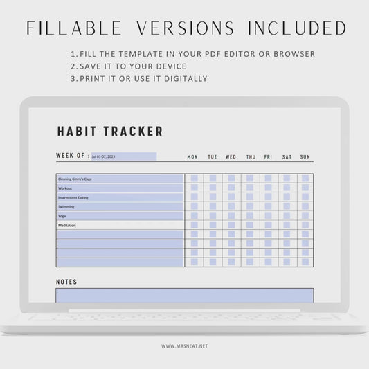 Monthly Habit Tracker Printable, Fillable Habit Tracker Landscape, Routine Tracker, Monthly Planner, PDF, Instant Download, A4, US Letter, Sunday and Monday start, Digital Planner, Printable Planner