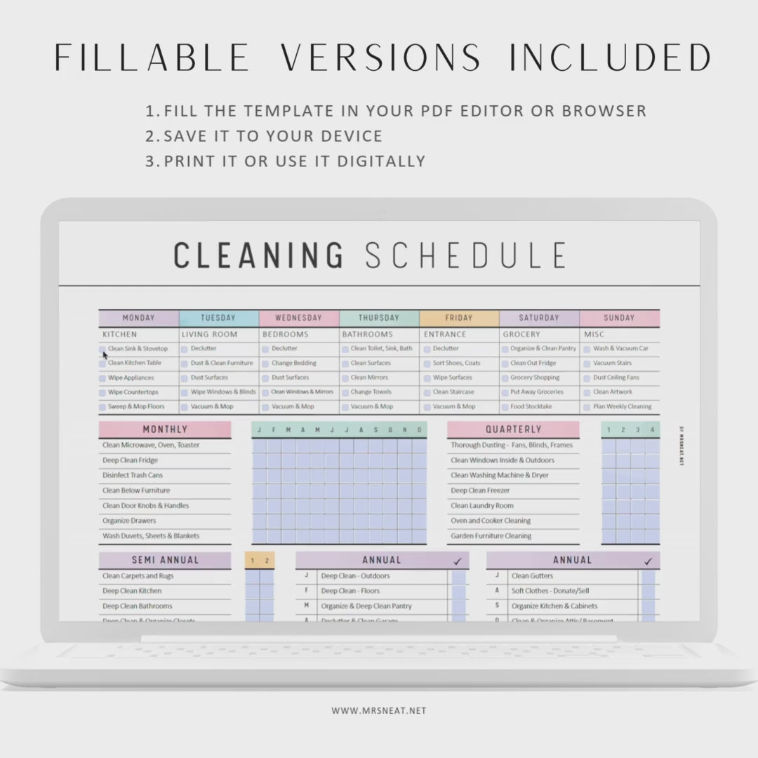 Colorful Cleaning Schedule Template