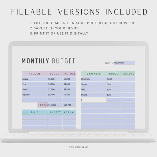 Monthly Budget Printable, A4, A5, Letter, Half Letter, 2 Colors, Digital Planner