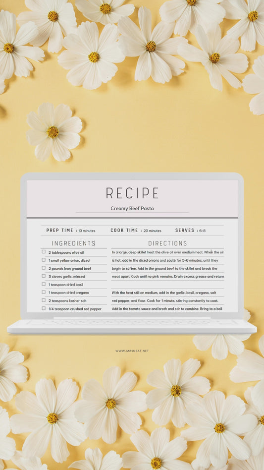 8 pages of Recipe Page Template Planner in different 8 colors