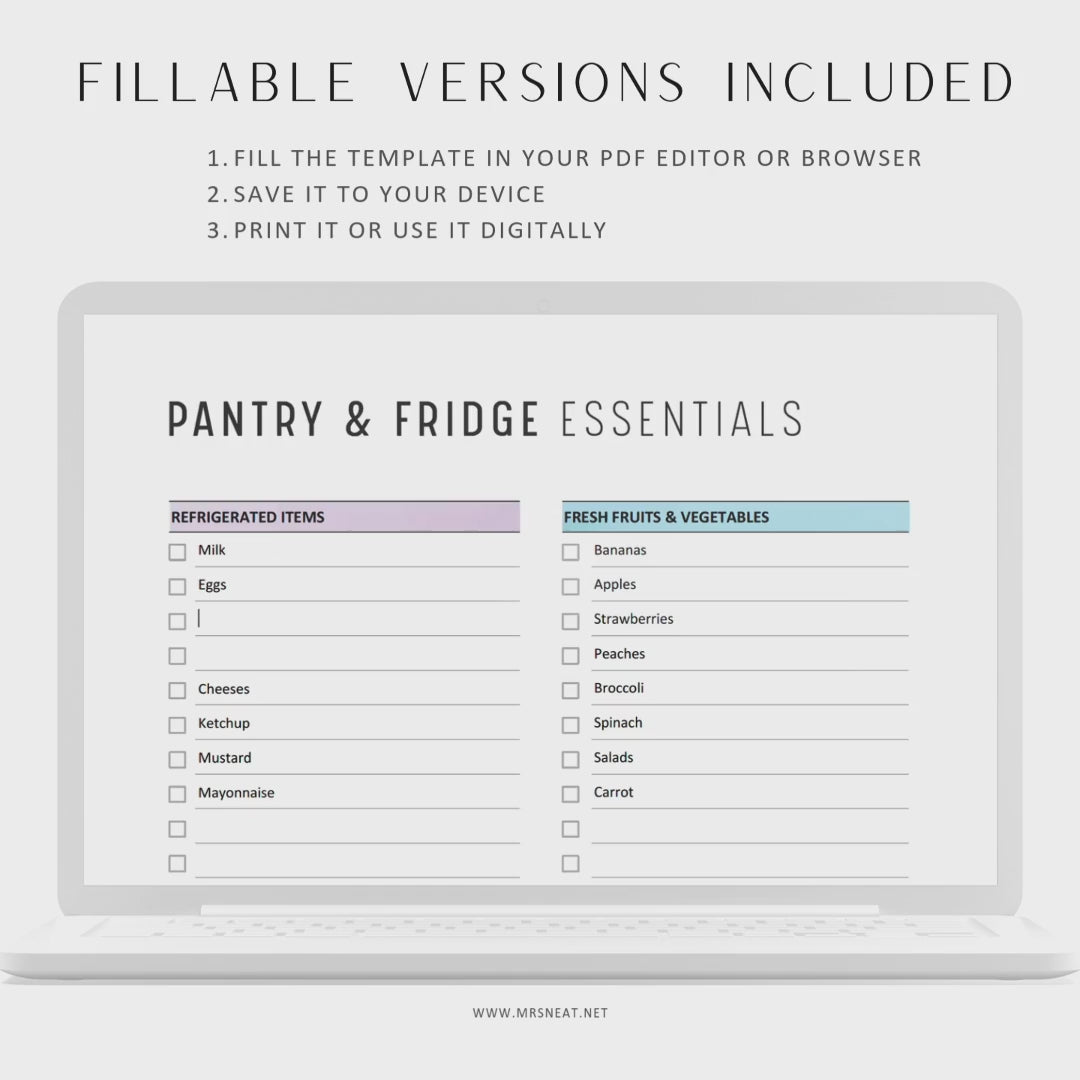 Colorful and Minimalist 2 pages Pantry and Fridge Essentials Checklist