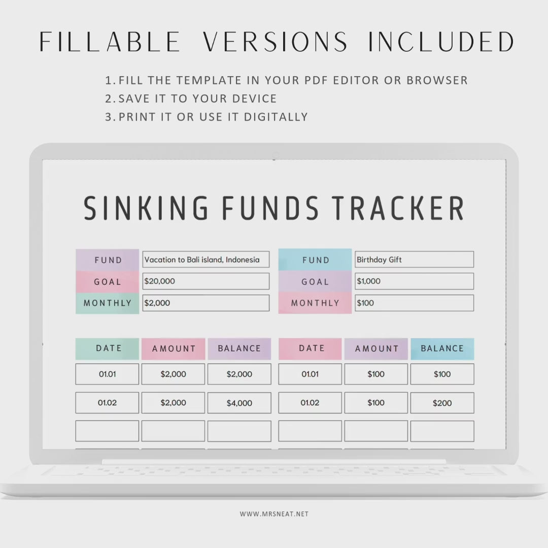 Editable Sinking Funds Tracker, Printable Sinking Funds Tracker, Savings Recorder, Savings Log, Savings Tracker, 2 color options, PDF Fillable, A4, A5, Letter, Half Letter, Printable Planner, Digital Planner