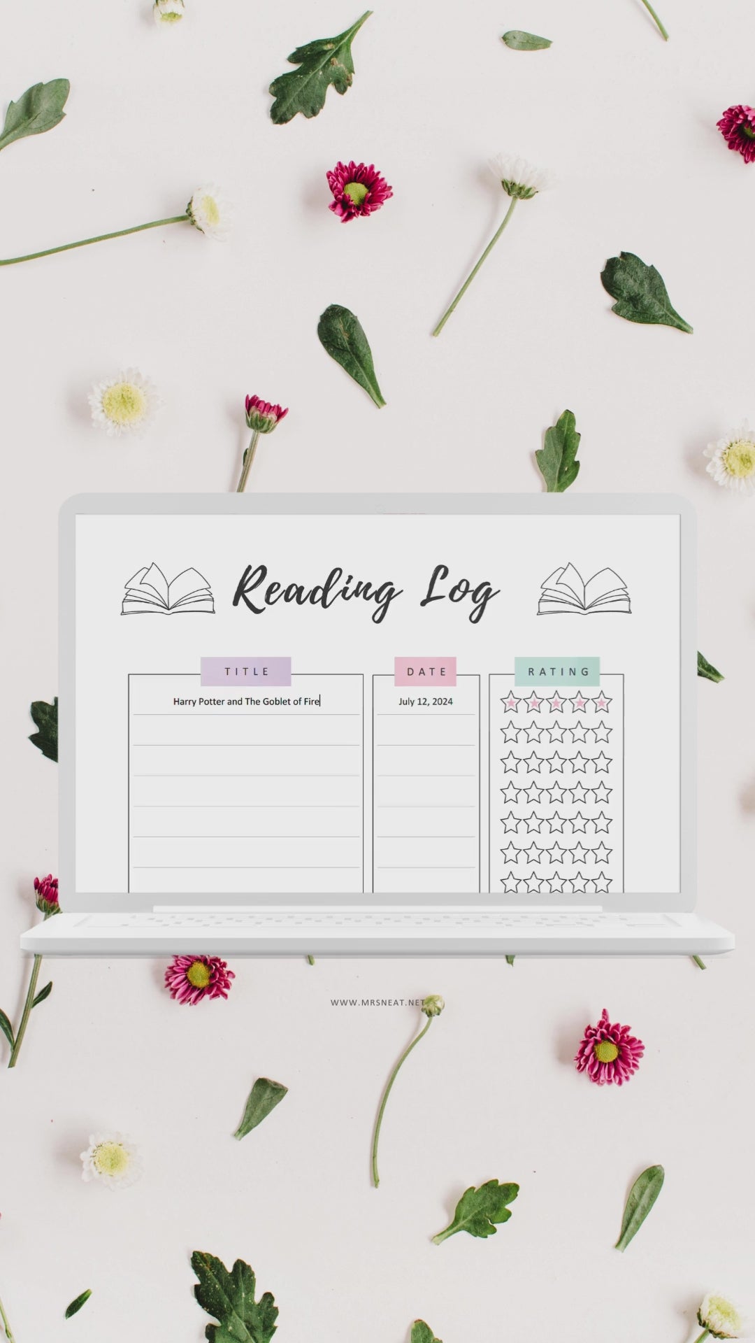 Reading Log Template Printable Vol.02, Colorful Page, A4, A5, Letter, Half Letter, Digital Planner, Fillable version PDF