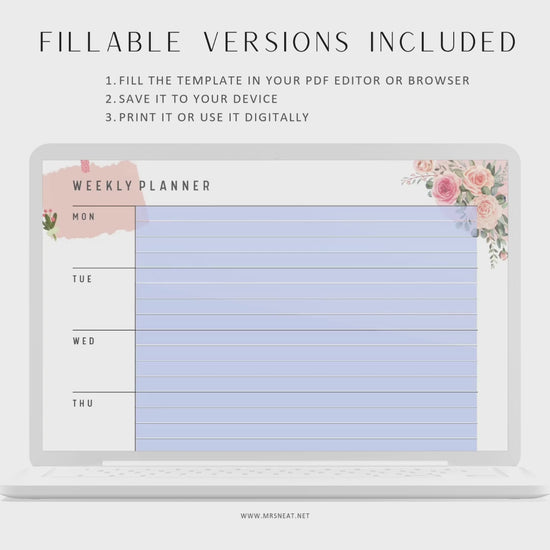 Fillable Weekly Planner Printable, Weekly To Do List, Weekly Schedule, Weekly Organizer, Week at a glance, Weekly Notes, A4/A5/Letter/HL, Digital Planner, Printable Planner, Instant Download