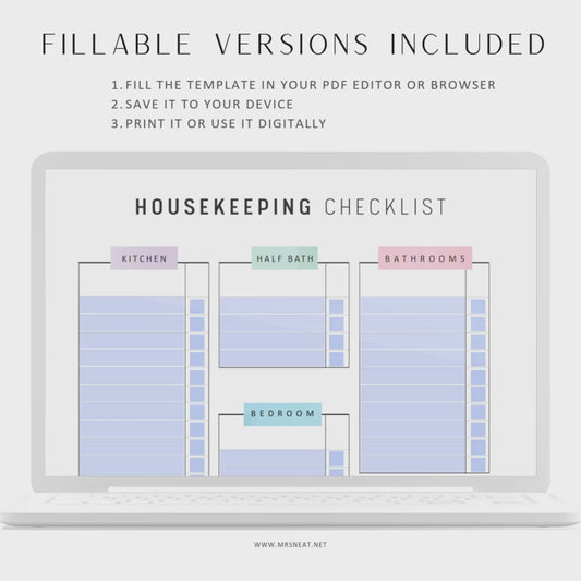 Airbnb Cleaning Checklist Template Printable, Housekeeping Checklist Planner, A4, A5, Letter, Half Letter, Colorful Page, Digital Planner