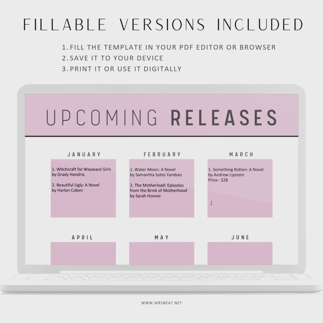 Colorful Upcoming Releases Books Template Printable