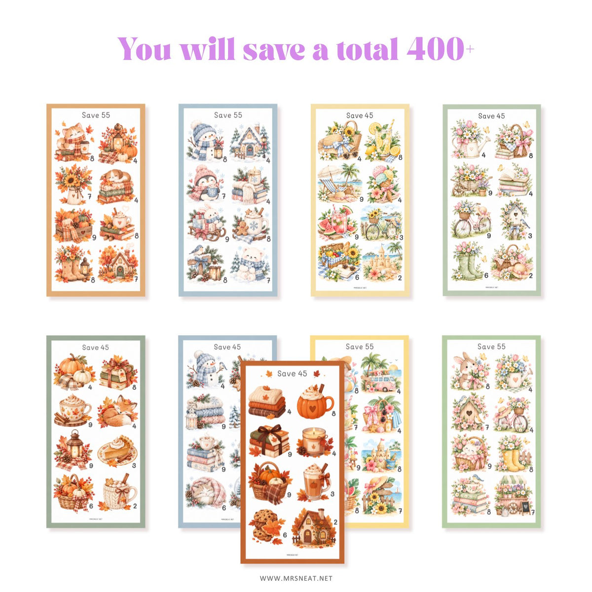 Save $400+ with this collection of seasonal printable savings challenges