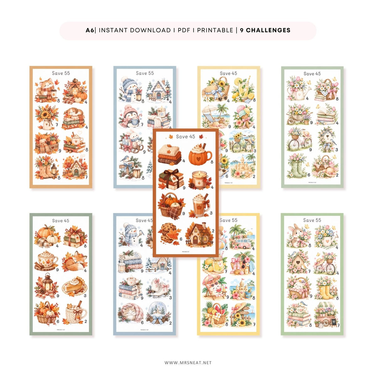 Seasonal savings challenge bundle printable with $400+ in savings goals